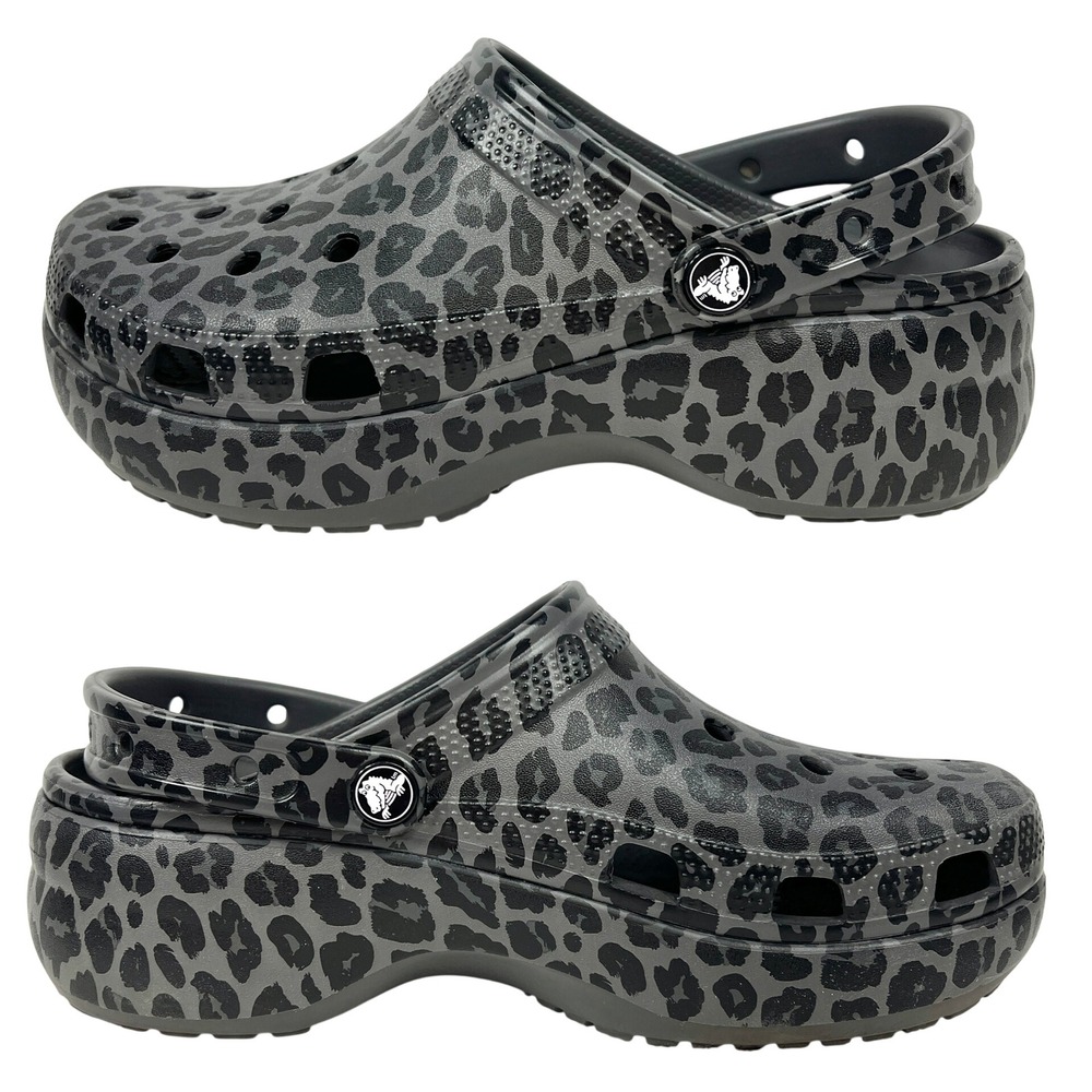Crocs Classic Bae Platform Clog 9 Leopard Black Gray Chunky Y2K Brat Grunge RARE